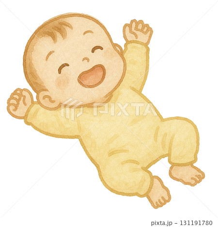 仰向けで笑顔の赤ちゃんのイラスト 131191780