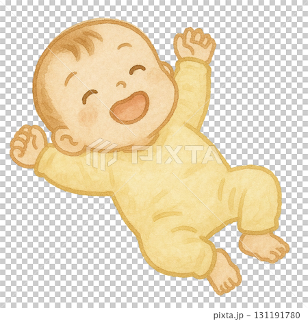 仰向けで笑顔の赤ちゃんのイラスト 131191780