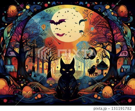 黒猫を包み込むハロウィンの世界 黒猫を包み込むハロウィンの世界 131191782