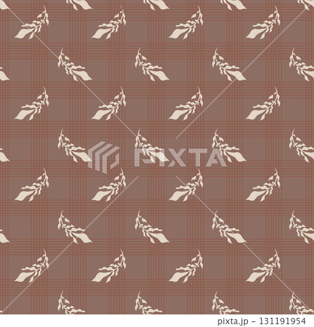 Retro Plaid With Botanical Sprigs 131191954