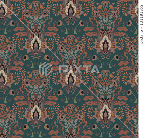 Teal Ornamental Floral Seamless Pattern 131191955