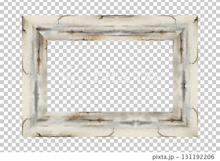 Aged white wooden photo frame with craquelures, cracked paint texture and vintage feel. Single object isolated illustration hand drawn in watercolor. Rustic decor, romantic template, cottage crafts Aged white wooden photo frame with craquelures, cracked paint texture and vintage feel. Single object isolated illustration hand drawn in watercolor. Rustic decor, romantic template, cottage crafts 131192206