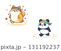 秋のジョギングを楽しむかわいい柴犬とパンダのキャラクターイラスト（白背景・健康・運動） 131192237