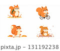 秋の落ち葉とリスのスポーツイラスト／かわいい運動キャラクター素材(A4（横）) 131192238