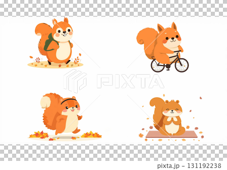 秋の落ち葉とリスのスポーツイラスト／かわいい運動キャラクター素材(A4（横）) 131192238