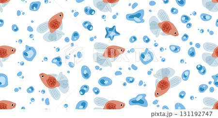 Seamless Goldfish Water Bubble Pattern 131192747