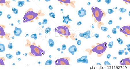 Seamless Purple Fish Bubble Pattern 131192749