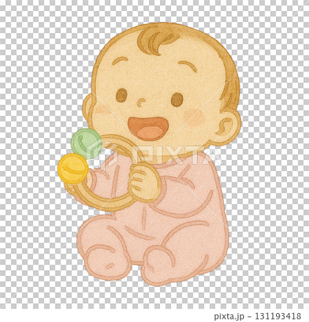 Illustration of baby playing with toys 131193418