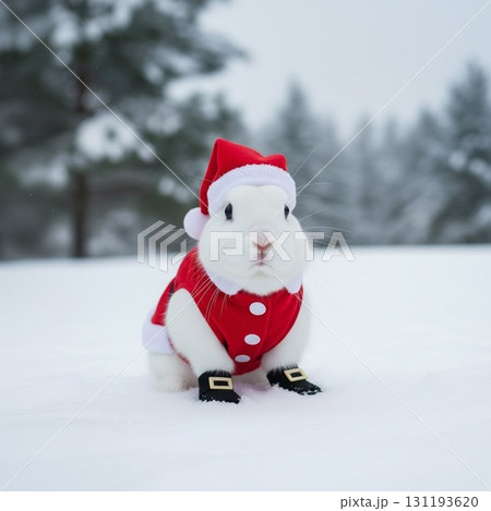 サンタコスチュームの可愛いウサギ サンタコスチュームの可愛いウサギ 131193620