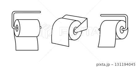 Toilet papers with metal holder outline symbols. Toilet papers, napkins, wipes and other hygiene products. Vector illustration 131194045