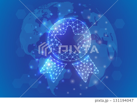 Award low poly symbol with world map background. Reward design illustration. Quality guarantee polygonal 3D concept Award low poly symbol with world map background. Reward design illustration. Quality guarantee polygonal 3D concept 131194047