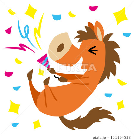 手描きのゆるい馬キャラクター(干支,クラッカー) 手描きのゆるい馬キャラクター(干支,クラッカー) 131194538
