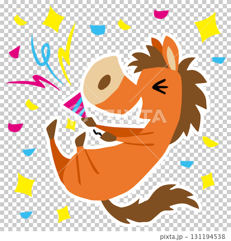 Hand-drawn relaxed horse character (zodiac, cracker) 131194538