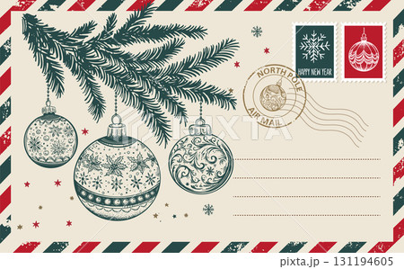 Christmas postcard, card with ball, hand drawn illustration.	 131194605
