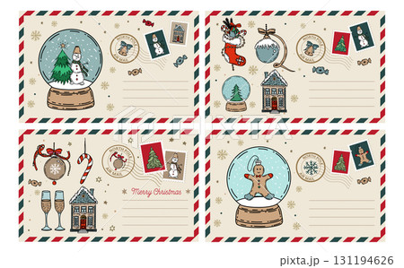 Christmas card set, with ball, hand drawn illustration.	 131194626
