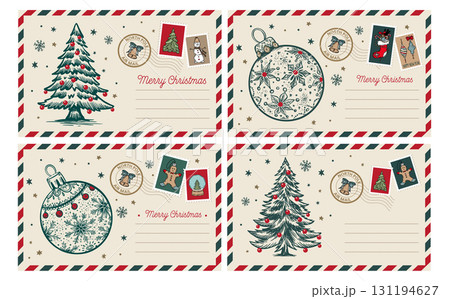 Christmas card set, with ball, hand drawn illustration.	 131194627