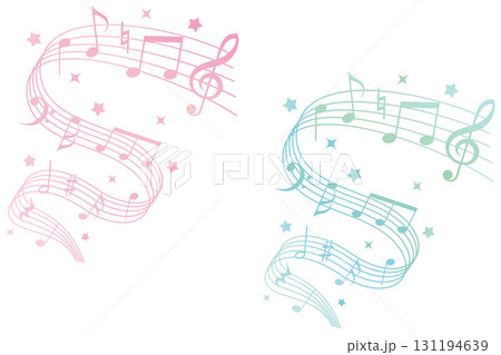 かわいいグラデーションカラーの楽しい音符のイラストセット 131194639