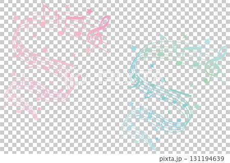 かわいいグラデーションカラーの楽しい音符のイラストセット 131194639