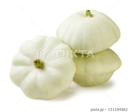 Pile of squash pumpkins close-up on a white background. Isolated 131194862