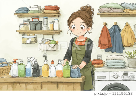 美優シリーズ：美優がプラスチックごみを洗って乾かすシーン 131196158