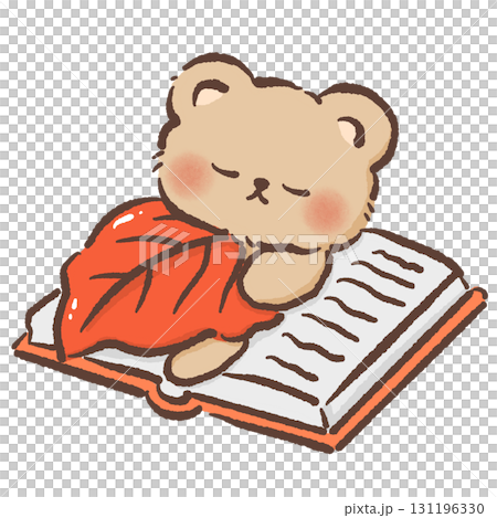 Cute Bear sleeping with a leaf cover on an opened book Cozy Kawaii Illustration for Children Story time Autumn Dessert Design Kids Books Educational Materials Greeting Cards Sticker   131196330