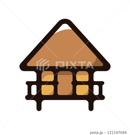 水上コテージ、ヴィラのイラストアイコン（ホテル・バカンス・リゾート素材） 131197084