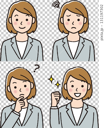 一組 4 種女性面部表情商業插畫 131197302