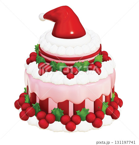 3D Multi-Tier Christmas Cake with Santa Hat Topper 3D Multi-Tier Christmas Cake with Santa Hat Topper 131197741
