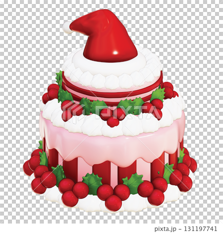 3D Multi-Tier Christmas Cake with Santa Hat Topper 131197741