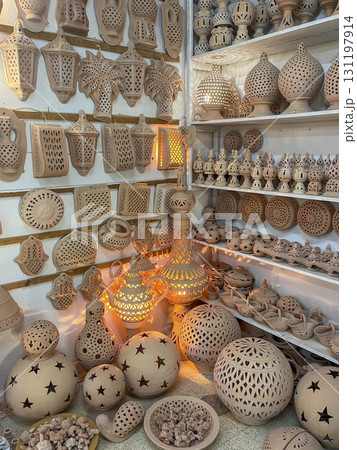 Explore traditional pottery at the Guellala shop in Djerba, Tunisia amid stunning desert scenery 131197914