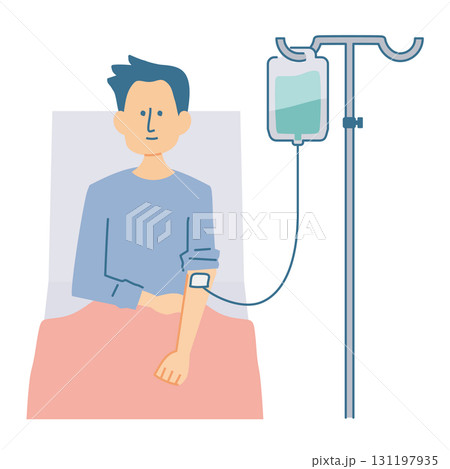 点滴を受ける男性のイラスト 131197935