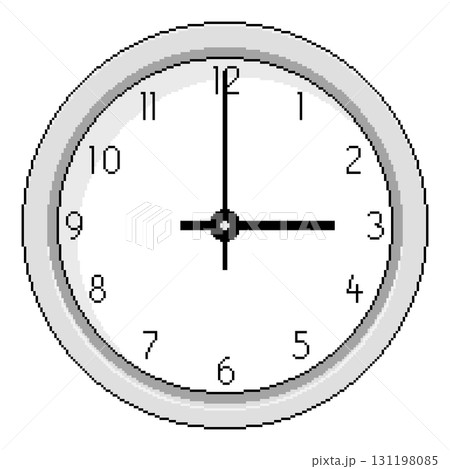 Pixel Art Clock at Three O'Clock - Vector Illustration 131198085