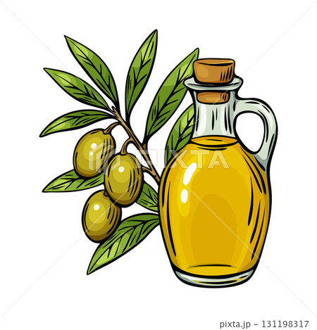 Olive oil and branch illustration for Mediterranean product branding 131198317