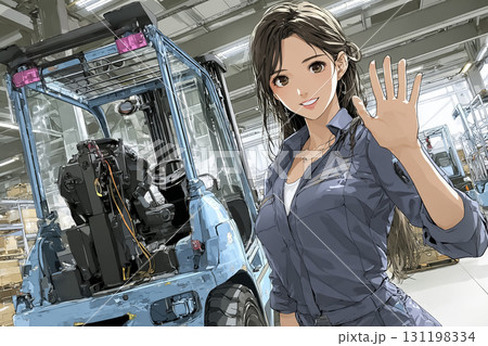 小型フォークリフトを操縦する女性倉庫スタッフ 131198334