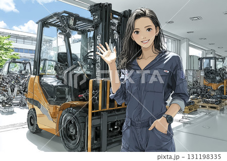小型フォークリフトを操縦する女性倉庫スタッフ 131198335