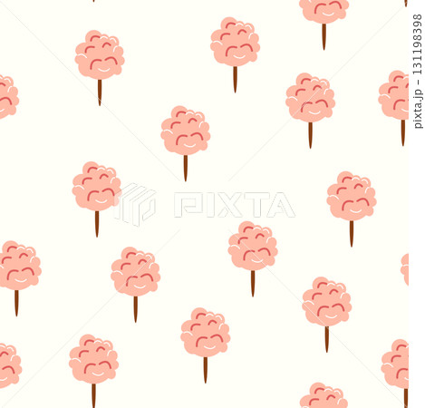 A seamless pattern with a CIRCUS theme. Festive balloons, cotton candy, balls, and magic. Flat cartoon style 131198398