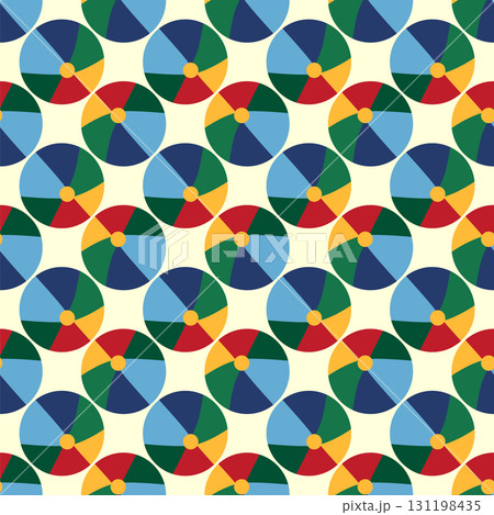 Seamless pattern with a colorful ball, circus and children s play theme. Flat cartoon style. 131198435