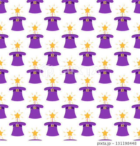 Seamless pattern with CIRCUS theme. Clowns, strongmen, lions, magic hat, hare in hat, holiday balloons tents. Circus characters. Cartoon flat style 131198448