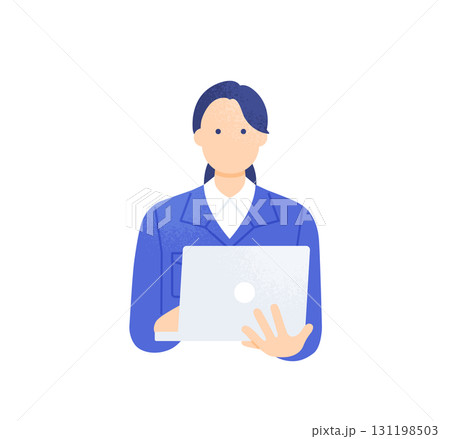 ノートパソコンを持って正面を向く建設会社の女性事務員 ノートパソコンを持って正面を向く建設会社の女性事務員 131198503