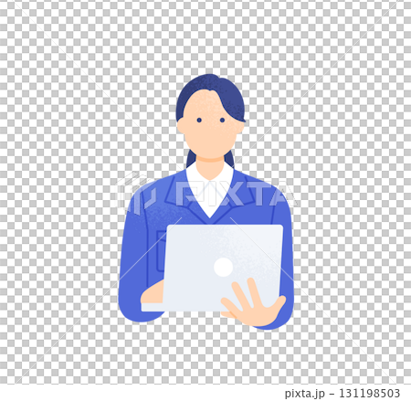 ノートパソコンを持って正面を向く建設会社の女性事務員 ノートパソコンを持って正面を向く建設会社の女性事務員 131198503