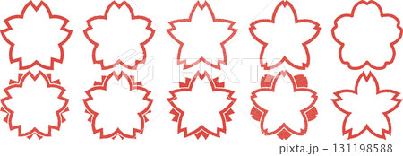かすれた桜の花マークの赤いスタンプ素材セット 131198588