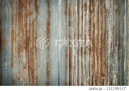 Old zinc wall texture background, rusty on galvanized metal panel sheeting. 131199117