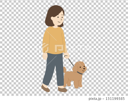 一個女人遛狗 131199385