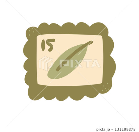 Stamp icon illustration. Mark with leaf, hand drawn vector illustration. Isolated element for stickers, scrapbooking, and patterns. Stamp icon illustration. Mark with leaf, hand drawn vector illustration. Isolated element for stickers, scrapbooking, and patterns. 131199878