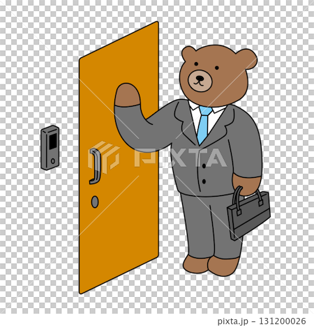 Character illustration of a bear in a suit knocking on a door 131200026