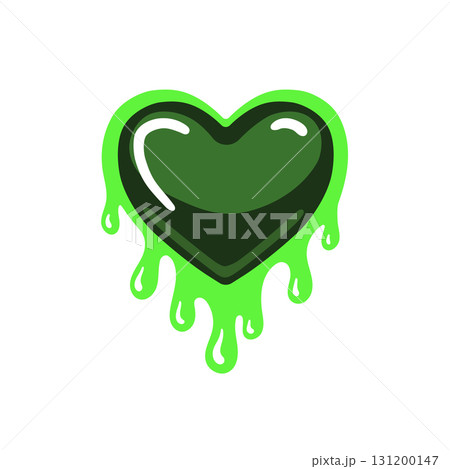 Creepy black heart with green toxic slime dripping. Vector color illustration isolated on white background. 131200147