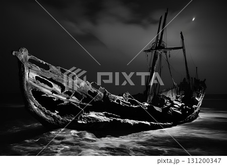 Shipwreck floating on the ocean surface at...のイラスト素材 [131200347] - PIXTA