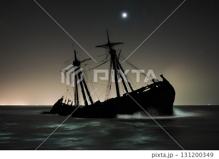 Shipwreck floating on the ocean surface at...のイラスト素材 [131200349] - PIXTA
