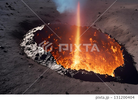 Imaginary volcano erupts hot lava in distant space.AI Generated Imaginary volcano erupts hot lava in distant space.AI Generated 131200404