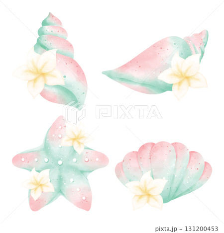watercolor set of sea shells 131200453